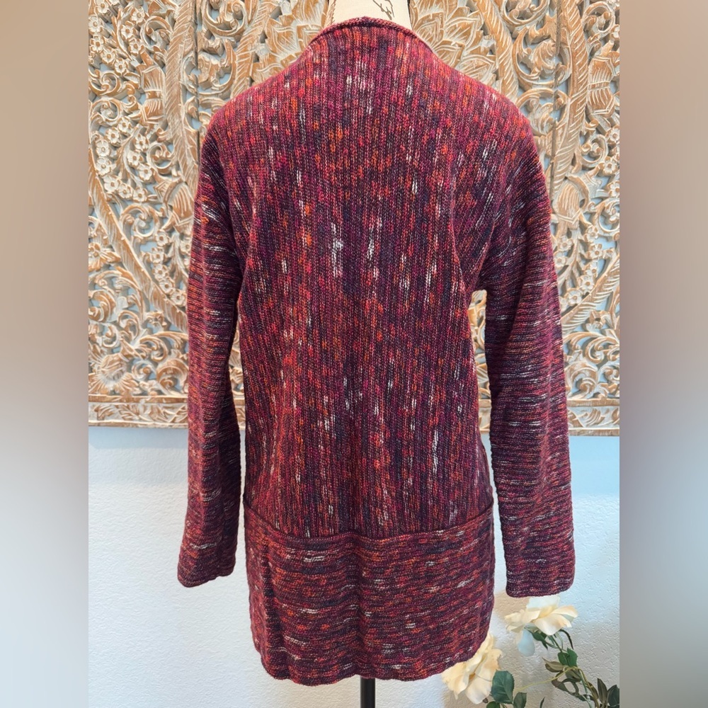 J. Jill Burgundy Multicolor, Front Pockets, Sweater Cardigan- size M - Picture 2 of 9